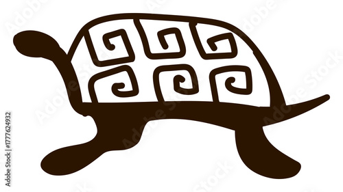 Intricate aztec turtle illustration with swirling geometric motifs, ideal for cultural and artistic projects.