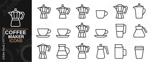 Coffee preparation and barista tool icons for café and restaurant design