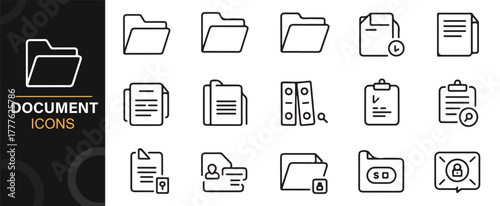 Line art document and folder icons for digital office and corporate design