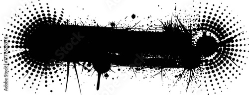 Black Ink Splatter and Halftone Pattern Banner with Grunge Texture