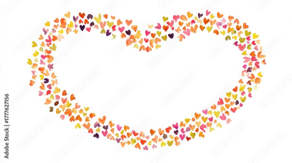Fototapeta premium Abstract heart shape composed of colorful tiny hearts on white background
