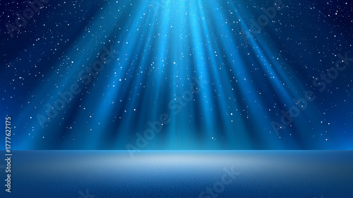 静寂で透明感のある青い光線が差し込む幻想的なデザイン背景素材