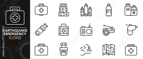 Collection of vector emergency and survival symbols in modern minimal line style