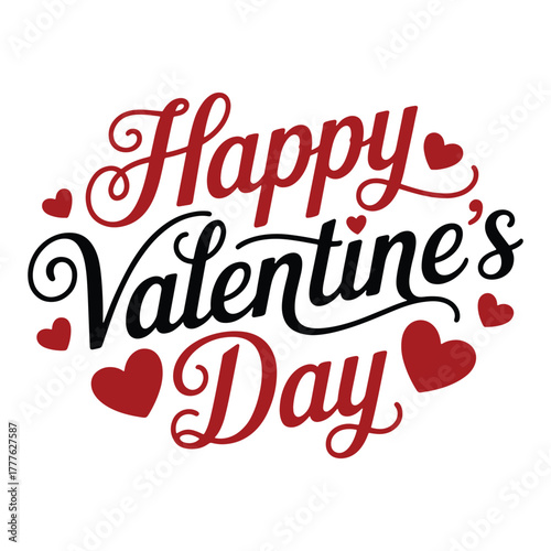 Happy valentine s day with red hearts and elegant script font