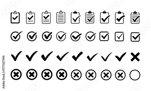 Collection of Checkmark and Cross Icons: Approved, Rejected, and To-Do List Symbols