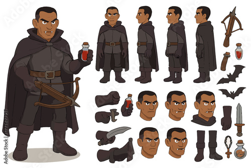 Vampire Hunter Transformation. Cartoon realistic vector illustration, Character constructor style, isolated