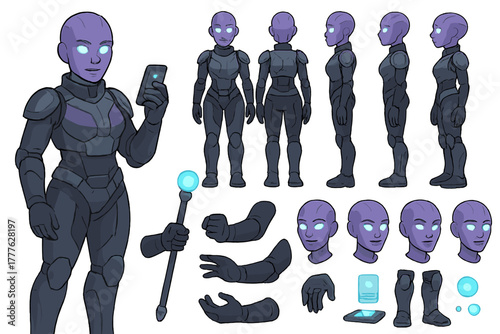 Futuristic Alien Avatar Creator. Cartoon realistic vector illustration, Character constructor style, isolated