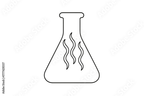 Heat-Resistant Flask Drawing. Heat-Resistant Materials. Minimalistic one-line drawing laboratory flask with