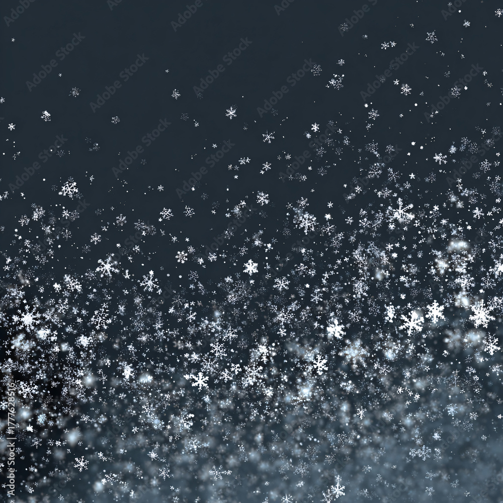 Obraz premium Delicate snowflakes gently falling against a dark blue winter background creating a peaceful seasonal atmosphere.