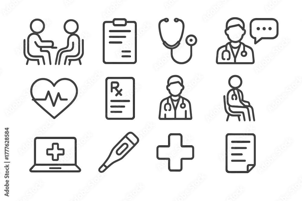 custom made wallpaper toronto digitalMedical Consultation Icons. Doctor consultation scenes. Line outline icon set of doctor consultation scenes: