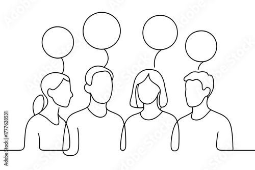 Digital Connection Artistry. Digital Socializing. Minimalistic one-line drawing group of people connected