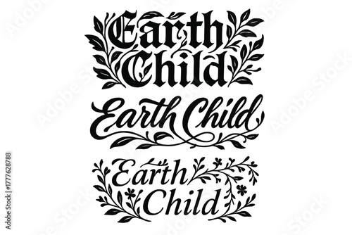 Earth Child Calligraphy. Earth Child. Create a calligraphy lettering illustration of the phrase: Earth Child.