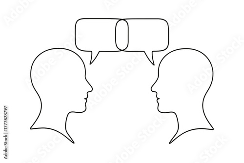 Minimalist Communication Drawing. Communication. Minimalistic one-line drawing two heads facing each other