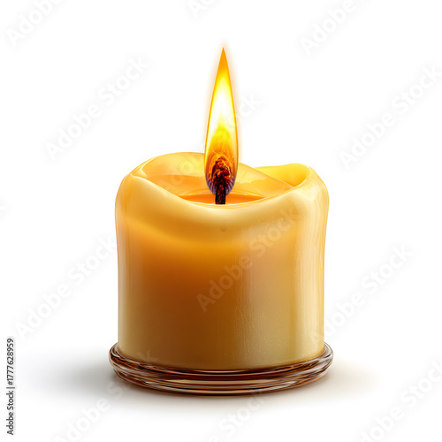 Bright flame on a warm candle in a cozy setting creates a serene atmosphere for relaxation and meditation