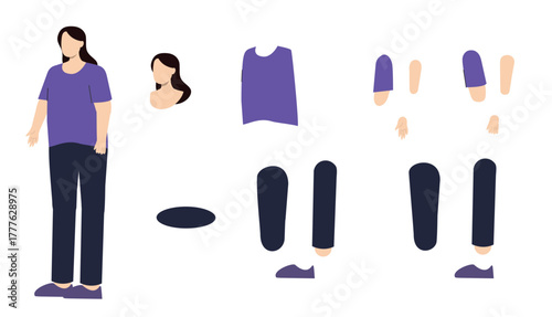 Woman Character Standing Vector Illustration for Animation and Design