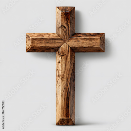 Wooden cross displayed on a neutral background