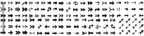 Set of black arrows. Nine different arrows for illustrations and websites. Vector Black silhouettes. with white background