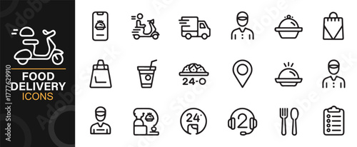 Food courier and takeaway service icon set for online delivery apps and design