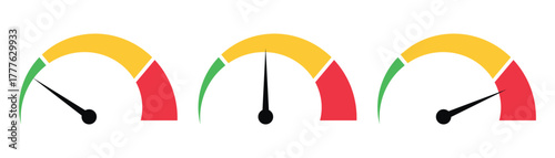 Speedometer vector, icon set. Low, medium and high concept indicator sign graphic design. Colourful speedometer icon flat style symbol. Fast speed risk meter vector illustration web design.