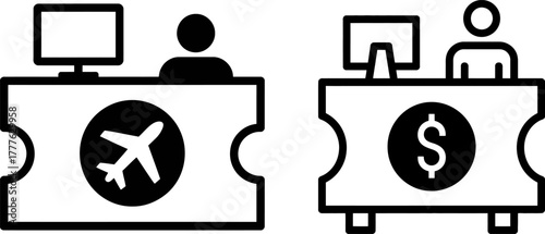 Travel and Currency Exchange Booth Icons