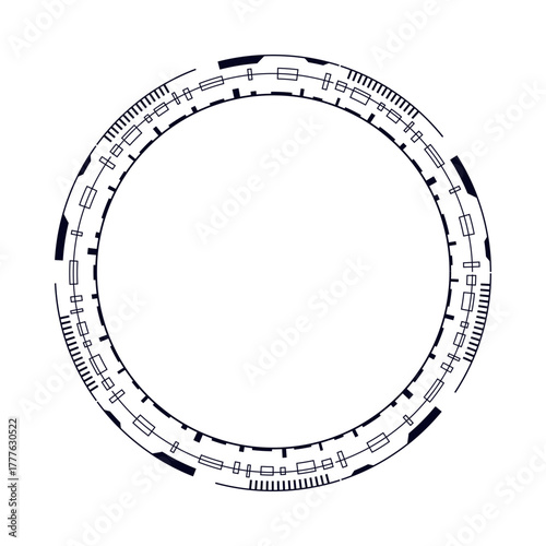 Innovative circular frame design featuring a futuristic, tech-inspired style for visual projects.