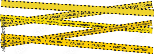 Yellow and black danger tape set with skull symbols for safety hazard zones roads and construction. under construction, caution, Warning zone, danger tapes. Caution tape set of warning ribbons on tran