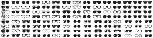 set of sun glasses set isolated. Vector Black silhouettes. with white background