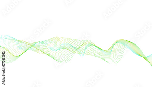 Abstract green and yellow wavy line graphic on. waveform or sonic energy illustration