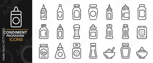 Clean minimal condiment packaging icon collection for branding and product design