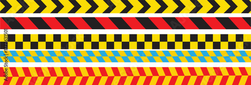 black yellow stripes line tape. Warning tape with yellow and black Diagonal stripes. Caution tape set of warning ribbons on transparent background
