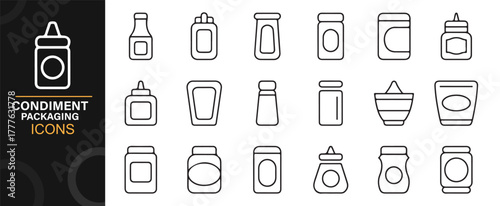 Condiment and sauce container vector icon set for kitchen and restaurant design