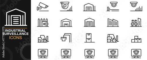 Factory and warehouse surveillance icon pack for vector illustration design