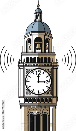 Bigbenclocktowerringingisolatedonwhitebackground