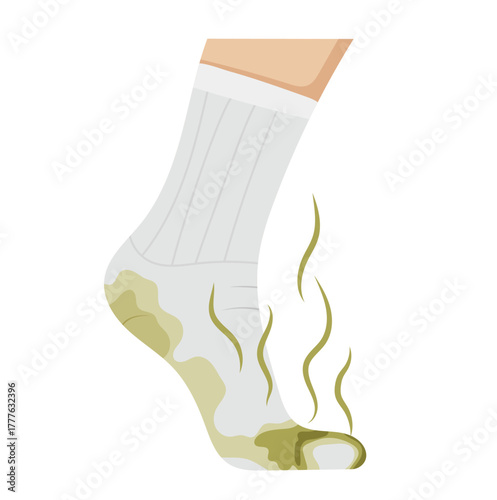 Foot with Smelly Sock Illustration Isolated on White Background