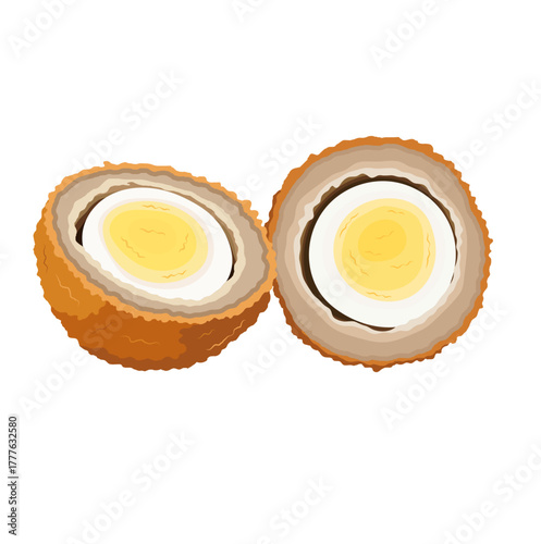 Scotch Egg Halved Illustration Isolated on White Background