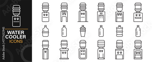 Line art illustrations of hydration equipment and office drink machines