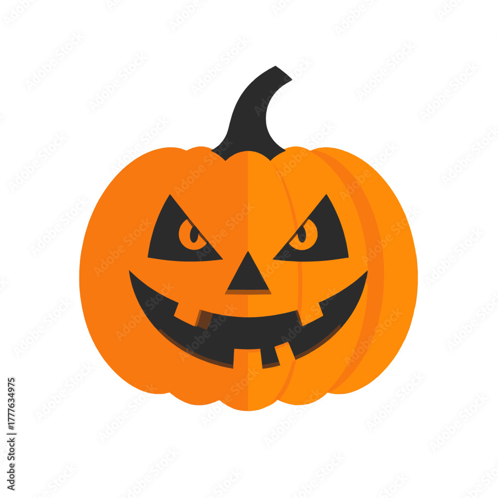 Naklejka premium Orange Halloween Pumpkin Jack O Lantern With Scary Face And Black Stem On White Background Isolated Spooky Autumn Season Decoration