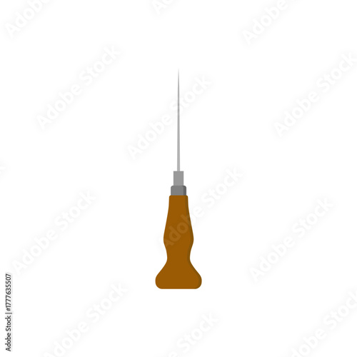 Sharp awl flat design vector illustration. wooden awl flat leatherwork shoemaking flat color vector illustration template design