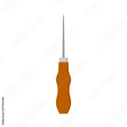 Sharp awl flat design vector illustration. wooden awl flat leatherwork shoemaking flat color vector illustration template design
