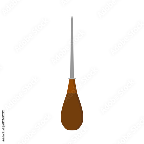 Sharp awl flat design vector illustration. wooden awl flat leatherwork shoemaking flat color vector illustration template design