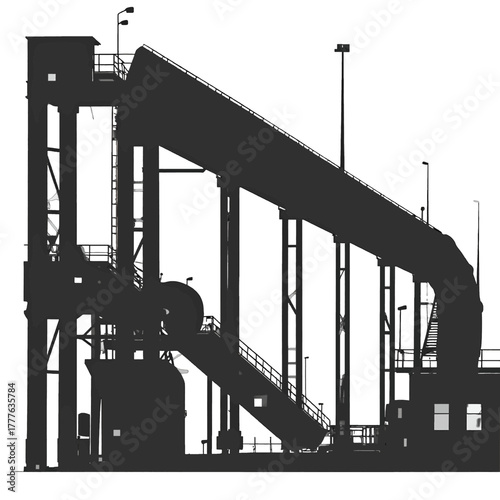 Industrial Steel Plant Structure Against a Bright Sky with Stark Silhouettes and Geometric Lines