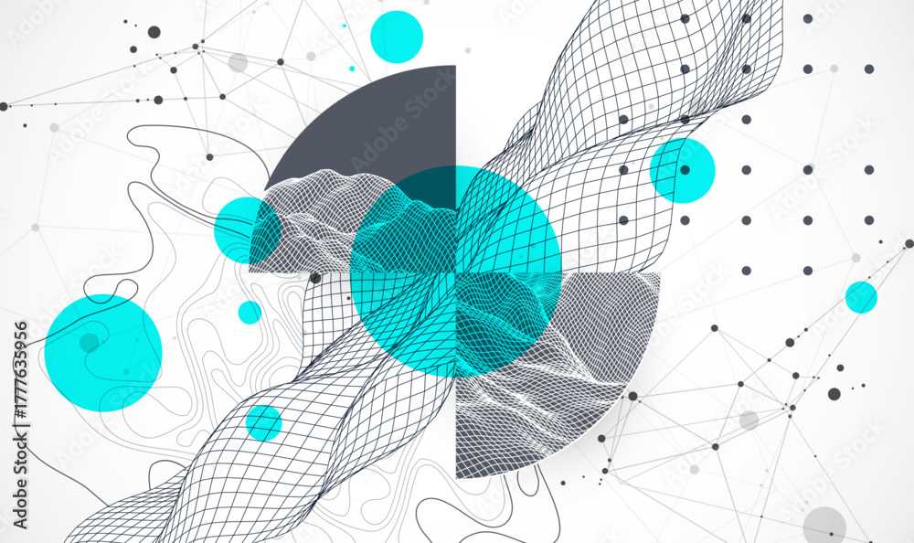 Obraz premium Abstract wireframe background. Modern science or technology art elements. Surface illustration.