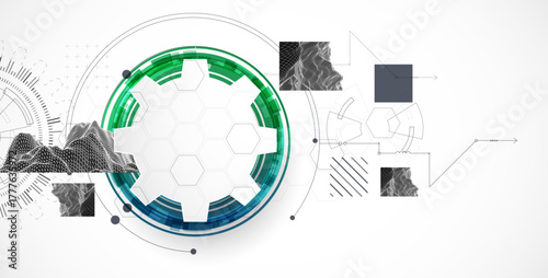 Abstract background. Scientific and technological concept with the use of technical elements formed in the shape of a circle. Vector.