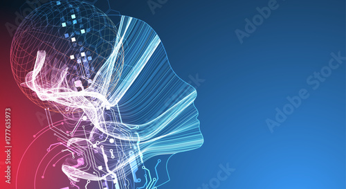 Artificial Intelligence. Technical background. Big data concept. Machine cyber mind.