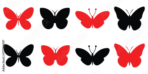 Flying Black Butterfly Silhouettes – Elegant Vector Set, Abstract Outlined Monarchs for Summer & Spring Designs