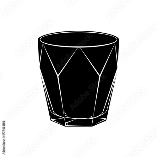 Faceted whiskey glass with crystal cut, sophisticated design, elegant style