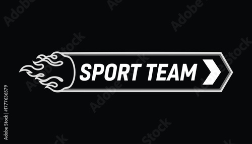 Dynamic sport team logo template with fire icon on black background