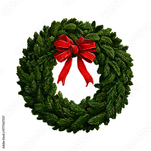 Traditional Green Wreath With Red Bow
