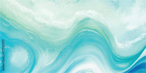 Abstract fluid art background with blue and green swirls creating a calming and dynamic design perfect for backgrounds and textures