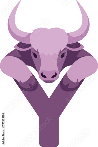 Purple bull on letter Y symbol for stock market or finance